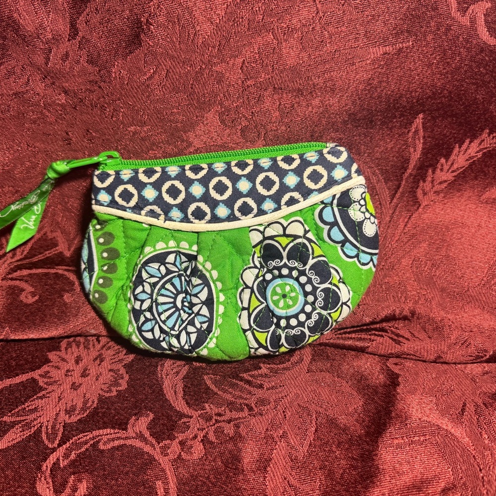 *Retired Print Vera Bradley Green and Blue Floral Cosmetic Bag